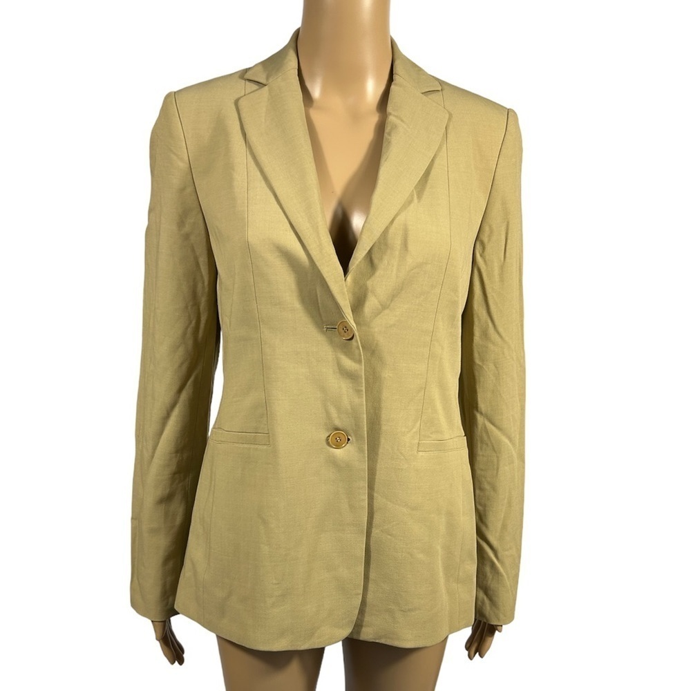 Ann Taylor Stretch Tan Wool Blend Single Breasted Blazer Size 2